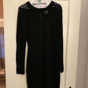 Milly Open Stitch Black MIDI Cocktail Dress